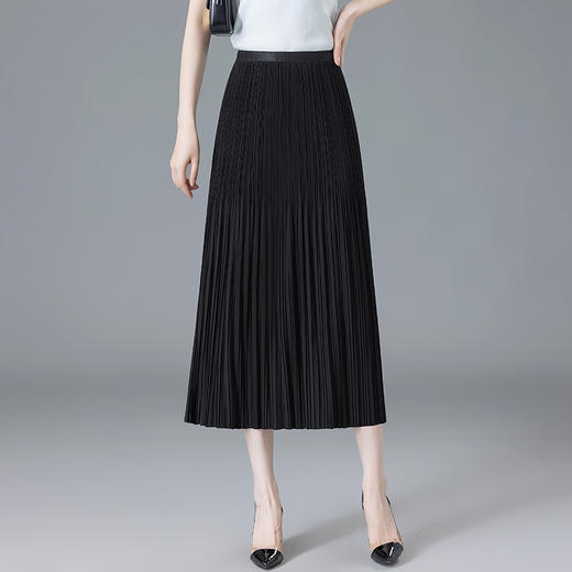 丁摩 细褶显瘦气质百褶半身裙女夏季a字大摆裙通勤韩版中长裙5ZF-8111 商品图5