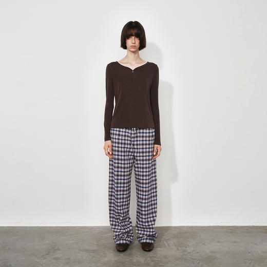 NUTH修身显瘦弹力长袖针织t恤女蕾丝边领口针织上衣 商品图3