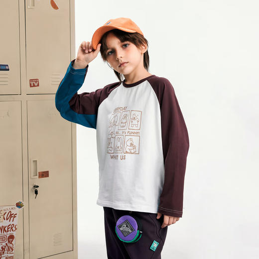 【MQD】男大童秋季潮酷休闲学院风插肩袖字母圆领T恤 商品图3