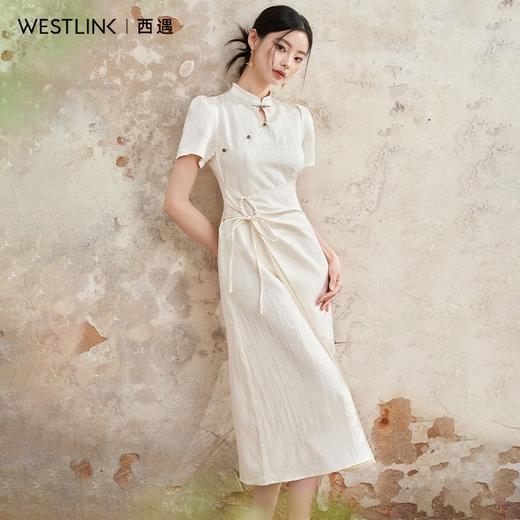 新中式国风古典提花连衣裙女新款气质优雅系带长裙V0050547 商品图4