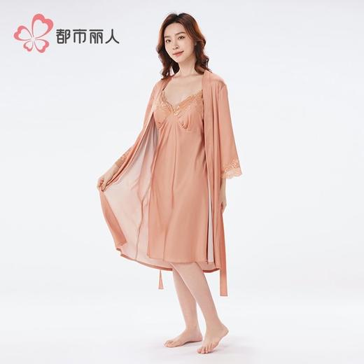 都市丽人冰雪丝睡衣女士家居服吊带裙外袍丝质两件套有胸垫LHH4A9 商品图2