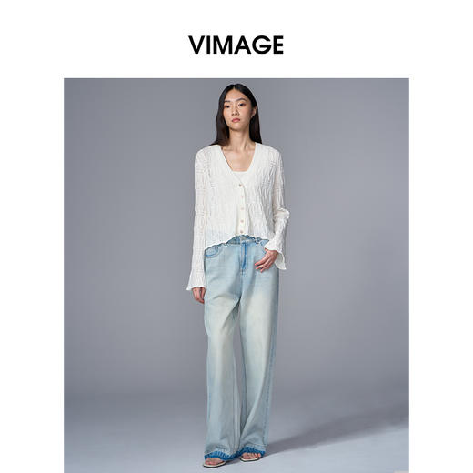 VIMAGE纬漫纪复古水洗撞色高腰宽松直筒显瘦牛仔裤2025季夏新款V2305940 商品图1