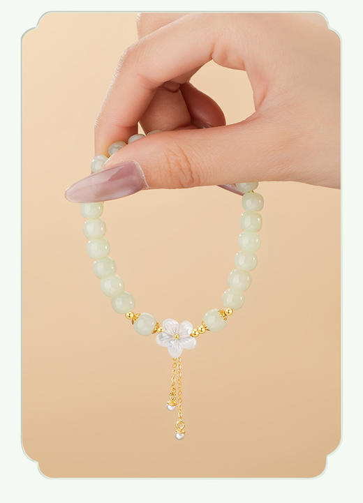 桃花朵朵纯银925和田玉手串女新中式国潮贝壳花朵手饰ins珍珠手链CS0100 商品图5