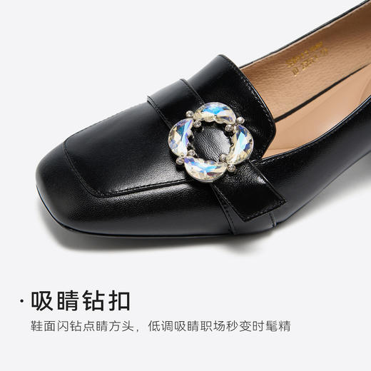 【细腻羊皮】星期六气质方头晶扣粗跟乐福SSD3111049 商品图12