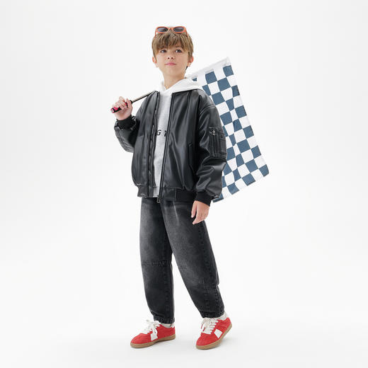 马克珍妮男童潮酷有型夹棉皮衣外套2025年秋冬新款551251 商品图2