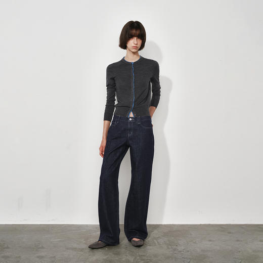 NUTH  可机洗100%纯羊毛撞色灰色修身短款长袖针织开衫女（发货时间同步天猫） 商品图5