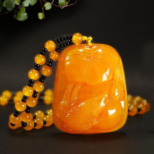 丁摩 老蜜蜡葫芦吊坠长款琥珀项链男女款莲花鱼鲤鱼毛衣链民族风挂坠饰5ZF-74364 商品图11