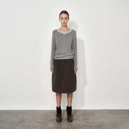 NUTH修身显瘦弹力长袖针织t恤女蕾丝边领口针织上衣 商品图4