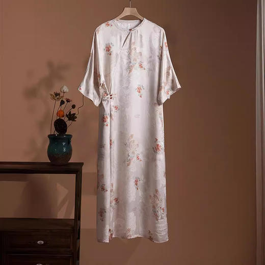 丁摩 真丝连衣裙提花新中式连衣裙桑蚕丝中国风改良旗袍长裙子5ZF-39269 商品图0