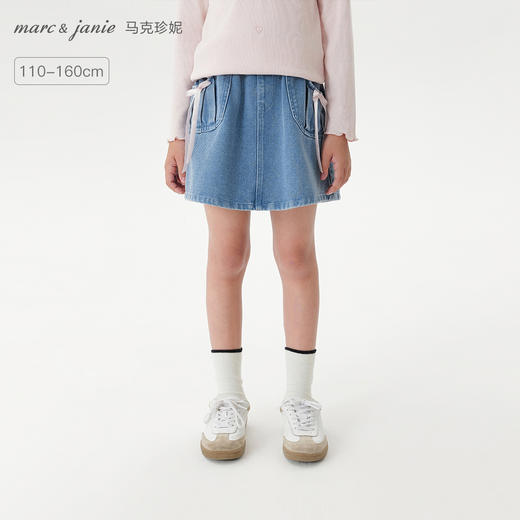 马克珍妮女童甜美蝴蝶结牛仔半身裙儿童短裙2025年秋装新款551387 商品图0