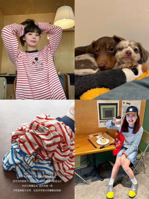 韩国订单气球腊肠狗条纹长袖T 商品图0