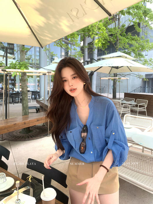 送8元退货运费【老钱风亚麻立领衬衫+百搭短款裙裤】早秋封神套装！王炸组合△版型不挑身材 颜色不挑肤色四搭配裙裤简直韩系女主即视感~ 商品图1