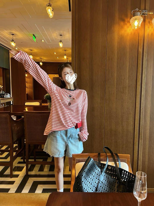 韩国订单气球腊肠狗条纹长袖T 商品图4