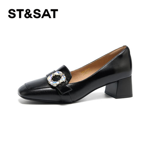 【细腻羊皮】星期六气质方头晶扣粗跟乐福SSD3111049 商品图8