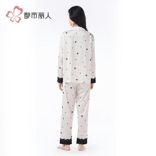 都市丽人女装冰雪丝印花睡衣女士家居服长袖长裤丝质套装LHH1H3 商品图3