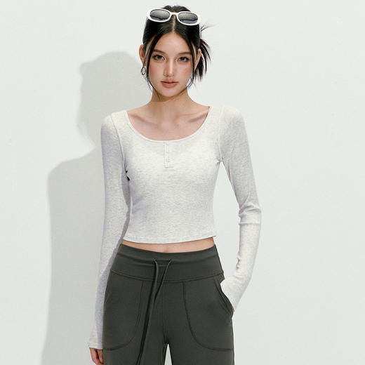 【限时秒】YOGACODE【火树银花系列】纯色短款长袖瑜伽服上衣紧身显瘦跑步健身时尚圆领外穿运动上衣女DWT125494 商品图0