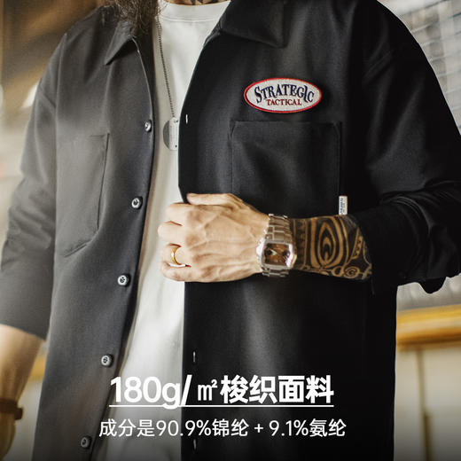 马登工装美式黑色口袋衬衫长袖梭织山系薄款机能通勤衬衣外套男秋 商品图3