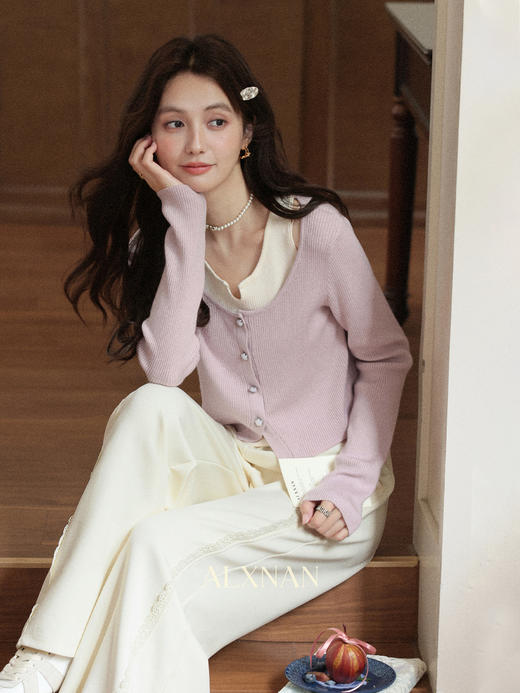 鹿向南「软糯糯」米白色休闲裤女早秋新款高腰直筒宽松长款阔腿裤 商品图4