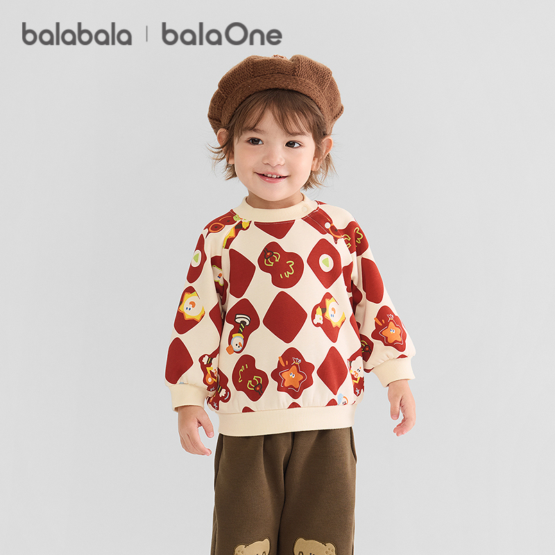 巴拉巴拉balaOne童装儿童卫衣宝宝2025新款冬装加绒休闲印花上衣