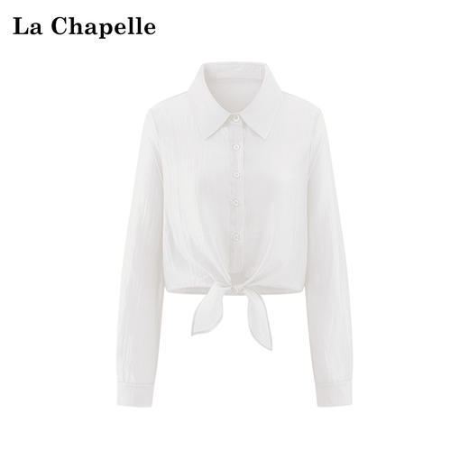 天猫同步【凉感天丝莱赛尔】拉夏贝尔/La Chapelle轻奢！高品质翻领系带长袖衬衫短款慵懒风气质防晒衬衣★ 商品图3