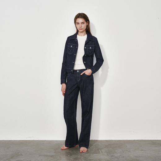 NUTH复古水洗做旧修身正肩短款牛仔外套女 商品图9