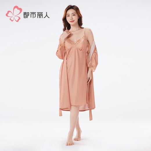 都市丽人冰雪丝睡衣女士家居服吊带裙外袍丝质两件套有胸垫LHH4A9 商品图3