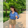 西遇V领宽松衬衫套装女秋季新款老钱风高腰短款裙裤两件套SS051318 商品缩略图2