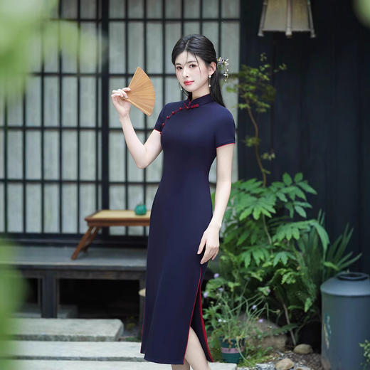 中国风改良修身显瘦，罗马棉长款复古旗袍XW8640 商品图4