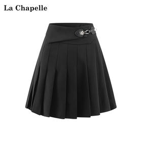 会员福利【减龄+遮胯显瘦】拉夏贝尔/La Chapelle高腰一粒扣短款半身裙高级感减龄百褶裙短裙