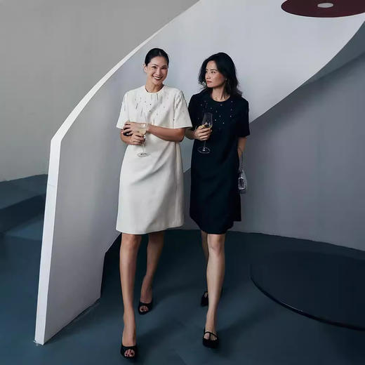 丁摩 “轻礼服”系列【真丝羊毛】流光纱重工钉珠短袖洋装连衣裙5ZF-92465 商品图2