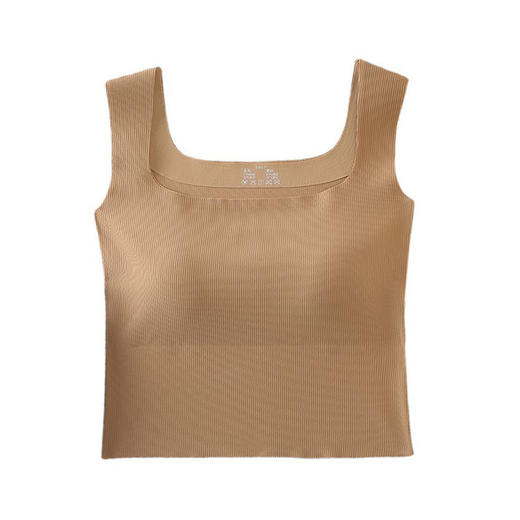 【49.9任选/2件❗️带胸垫吊带背心】外穿简约百搭，舒适丝滑清爽透气，无痕黑科技，自带胸垫一体无痕背心，打底抹胸上衣纯色L 商品图4