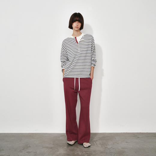NUTH 可束脚直筒卫裤基础款宽松抽绳休闲裤女 花灰色/勃艮第红 商品图2