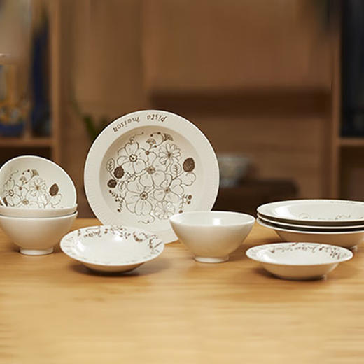有谷窑宜得利家居 釉下彩日本制陶瓷耐热碗盘套装可洗碗机 花之苑 商品图0