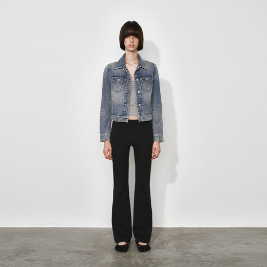 NUTH复古水洗做旧修身正肩短款牛仔外套女 商品图1