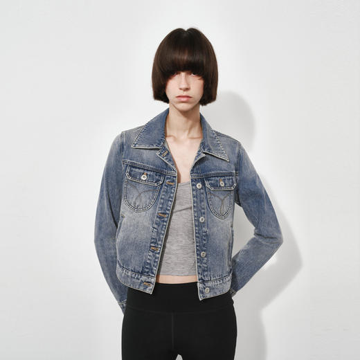 NUTH复古水洗做旧修身正肩短款牛仔外套女 商品图8