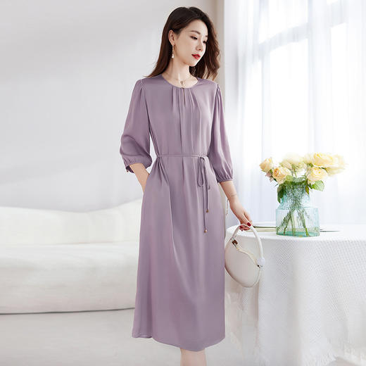 丁摩 【优雅轻奢】真丝弹力双乔中长裙夏新气质显瘦桑蚕丝连衣裙女5ZF-9586 商品图3