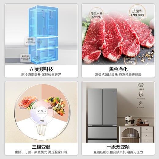 海尔小红花500L法式多门四门一级超薄家用风冷无霜电冰箱BCD-500WGHFDEDH9U1 500L铂岩灰 商品图3