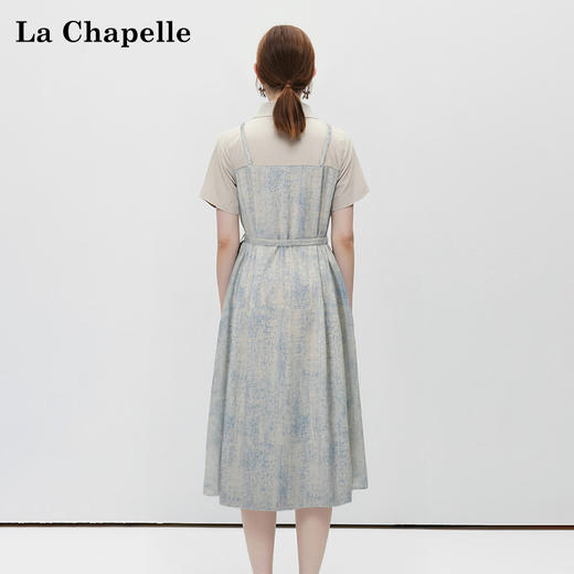 会员福利【官网700+高品质】拉夏贝尔/La Chapelle翻领拼接假两件短袖连衣裙女小众设计感时尚长裙2025新款 商品图4
