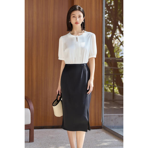 剩S/M/L/XL 【极简短袖衬衫高腰开叉包臀半裙两件套】显瘦女套装夏季高级感3914 商品图2