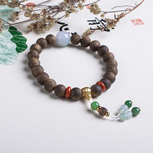 xy0514沉香+翡翠南红手持手串 商品图1