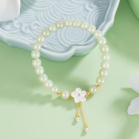 桃花朵朵纯银925和田玉手串女新中式国潮贝壳花朵手饰ins珍珠手链CS0100