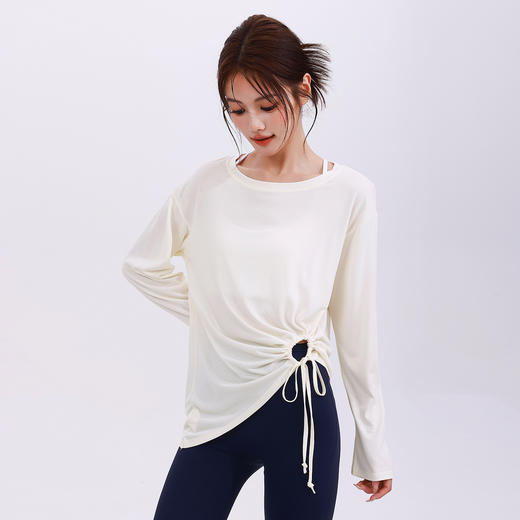 【限时秒】YOGACODE【火树银花系列】莫代尔瑜伽服罩衫侧边性感镂空抽绳宽松透气普拉提运动罩衫女长袖DWI125570 商品图3
