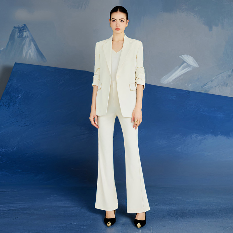 IWY/时尚白色七分袖西装套装女气质休闲宽松阔腿裤职业套装CP2231