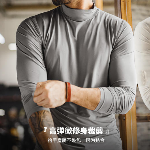 马登工装美式半高领长袖T恤健身弹力灰色修身冰丝内搭打底男士秋 商品图1