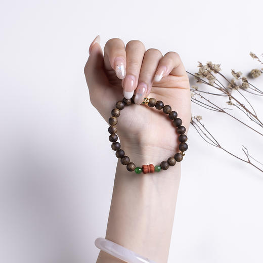 xy0513沉香+碧玉南红并蒂莲手串 商品图7