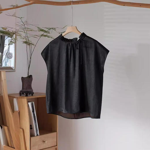 丁摩 真丝香云纱老料坎肩上衣女新款重磅高级感桑蚕丝气质无袖小衫5ZF-17171 商品图1