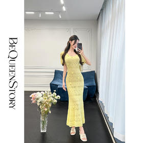 余潇潇【午后记忆】手工钩花大圆领镂空针织鱼尾短袖连衣裙夏