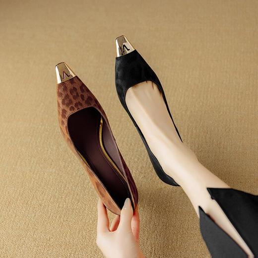 【预售5天】春新款豹纹羊皮金属方头显瘦高跟鞋一脚蹬气质辣妈单鞋女DB&M6158 商品图3