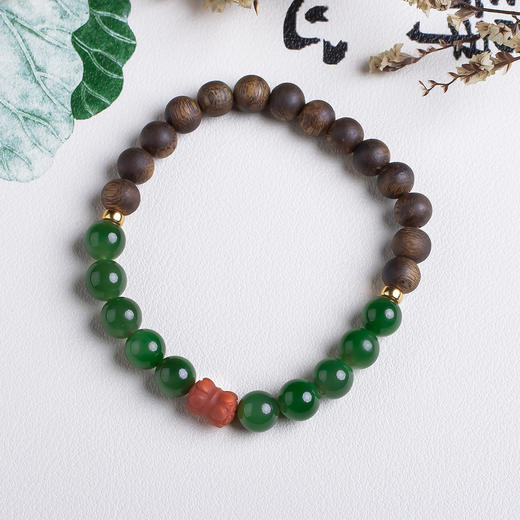 xy0510沉香+碧玉南红并蒂莲手串 商品图0