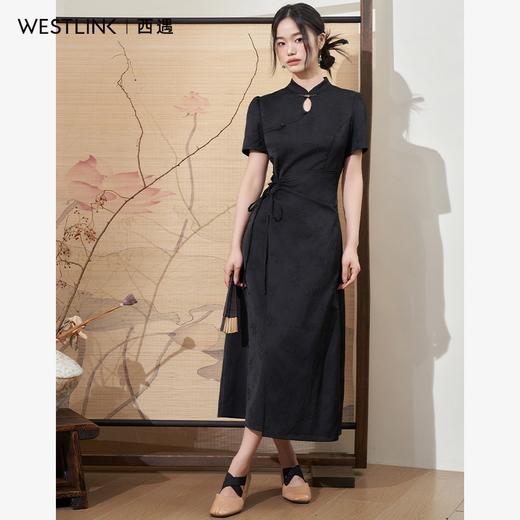 新中式国风古典提花连衣裙女新款气质优雅系带长裙V0050547 商品图7